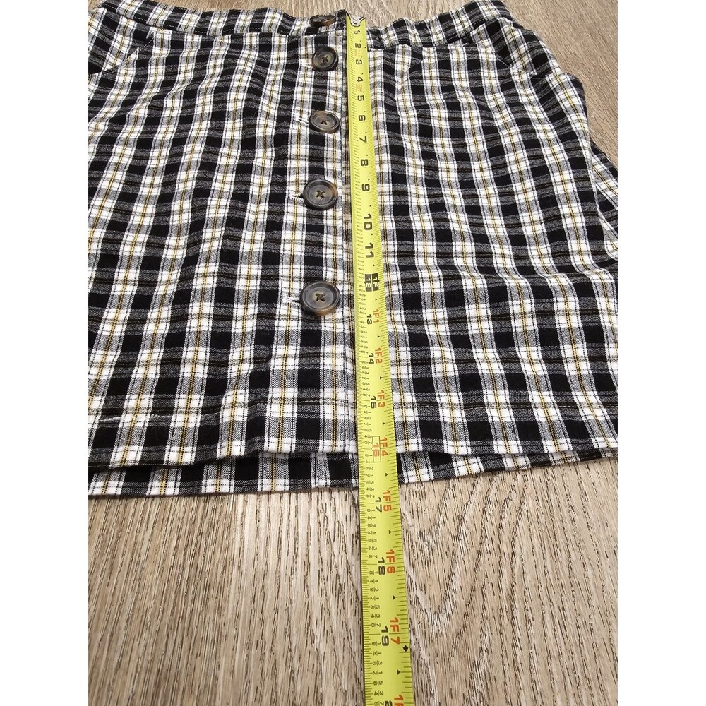 Hollister Black White Yellow Plaid Front Button Skirt W/Pockets Size Medium - Picture 5 of 6